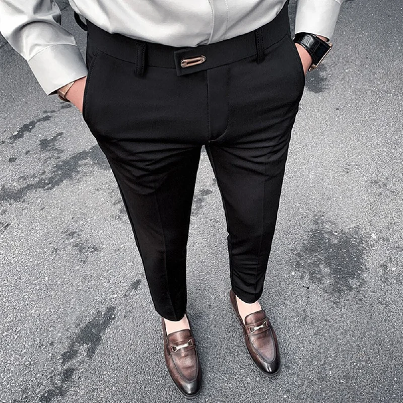 Bonsir British Style Business Elegant Slim Solid Color Nine-point Trousers Men's Summer Gentleman Formal Fashion Straight Casual Pants