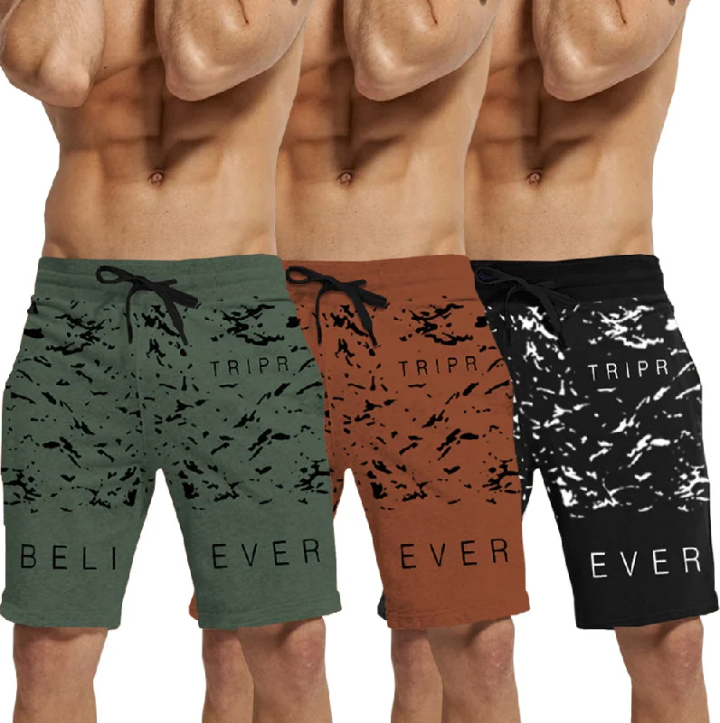 mens short-PACK OF 3-olivegreen-brown-black