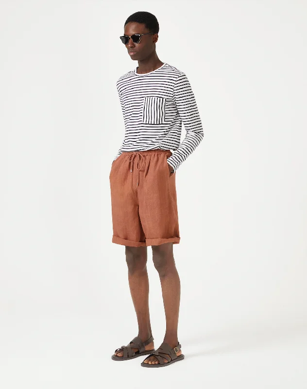 Linen Drawstring Waist Short - Tobacco