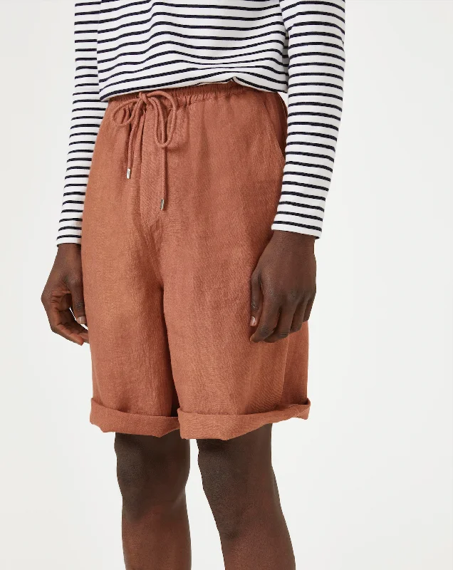 Linen Drawstring Waist Short - Tobacco