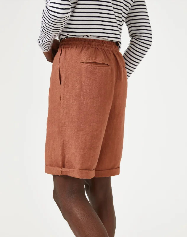 Linen Drawstring Waist Short - Tobacco