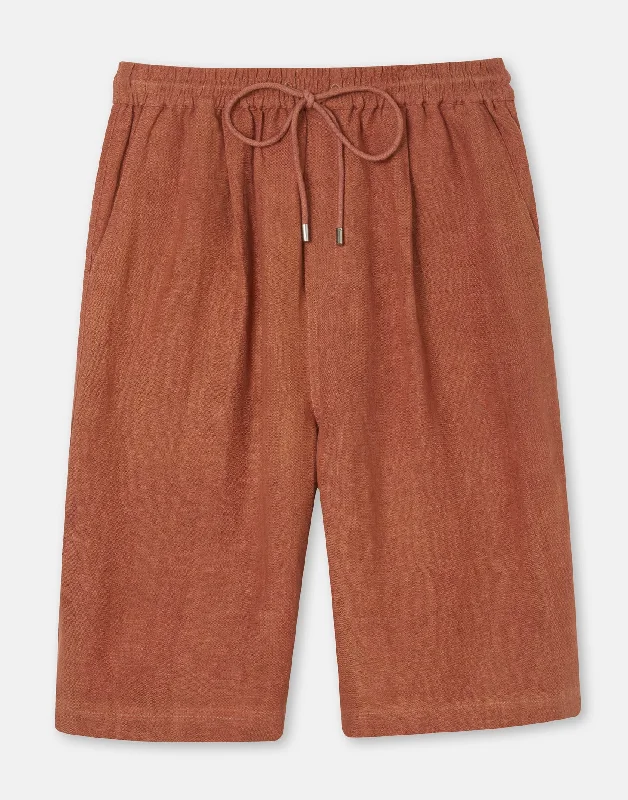 Linen Drawstring Waist Short - Tobacco