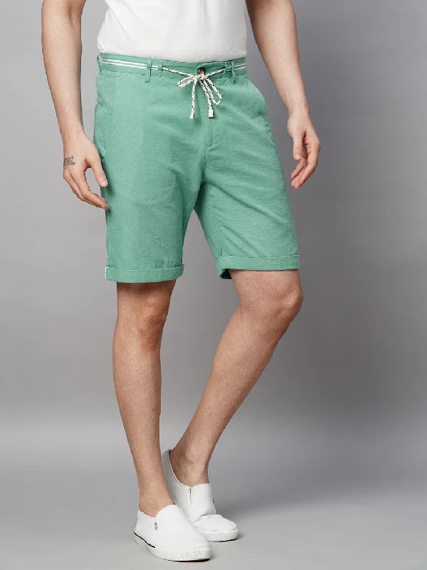 Men's Green Cotton Linen Regular Fit Shorts