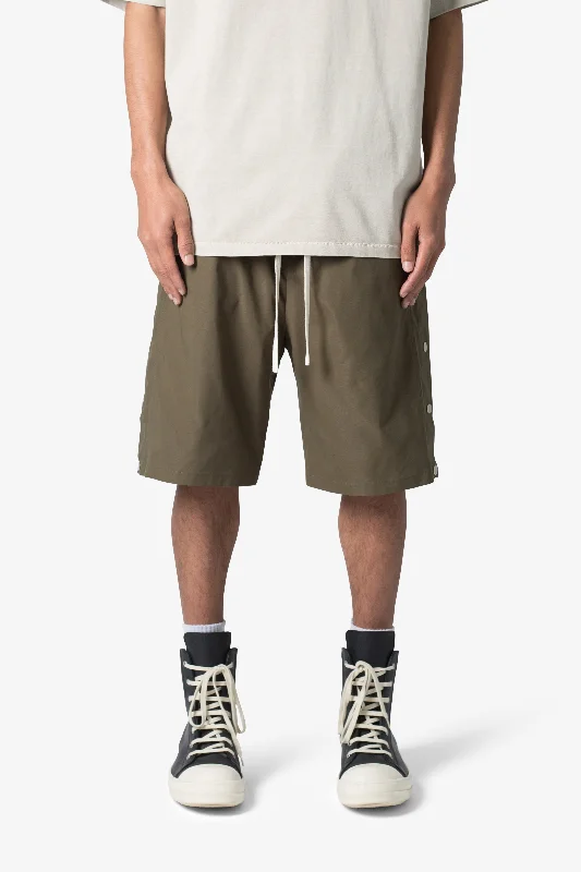 Side Snap Nylon Shorts - Olive