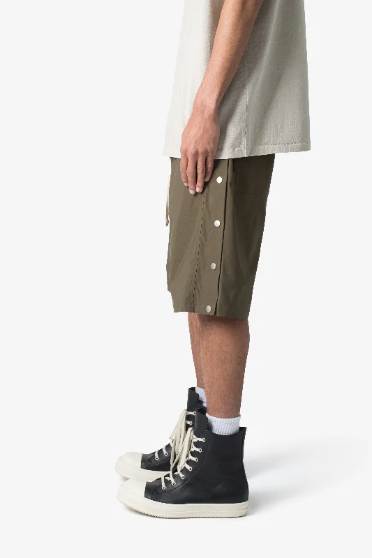 Side Snap Nylon Shorts - Olive