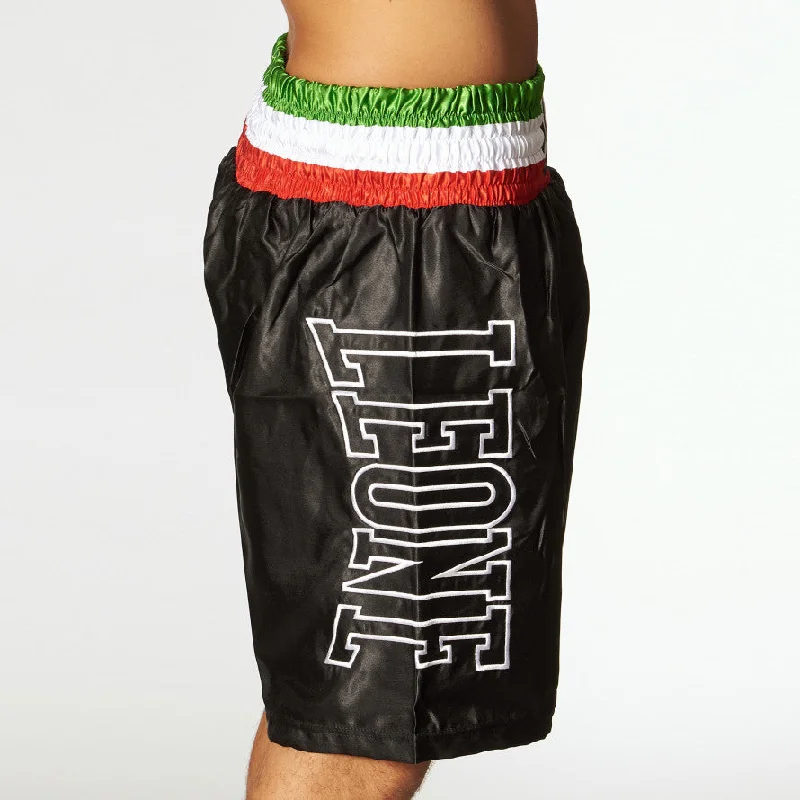 Leone Pantaloncino da Boxe da uomo in satin con cintura tricolore AB733 black