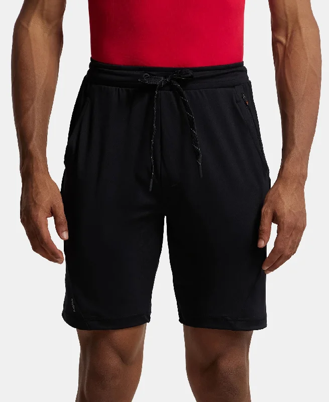 Microfiber Elastane Stretch Solid Shorts with Zipper Media Pocket and StayFresh Treatment - Black