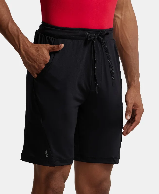 Microfiber Elastane Stretch Solid Shorts with Zipper Media Pocket and StayFresh Treatment - Black